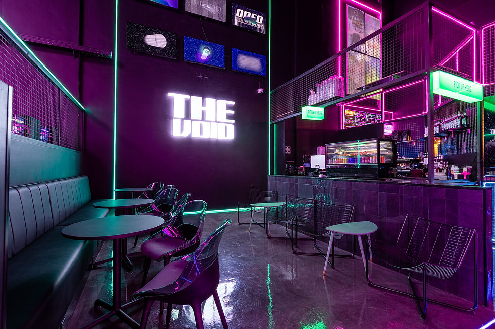 THE VOID cafe seating and counter inside a ZNTRX center