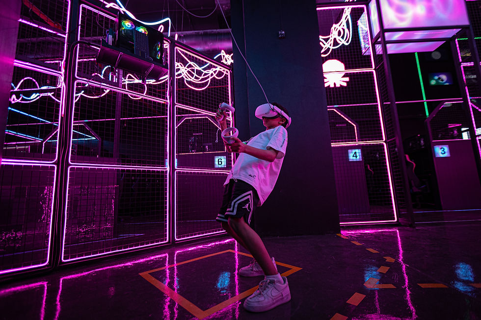 Player wearing a VR headset in the ZNTRX VR arena