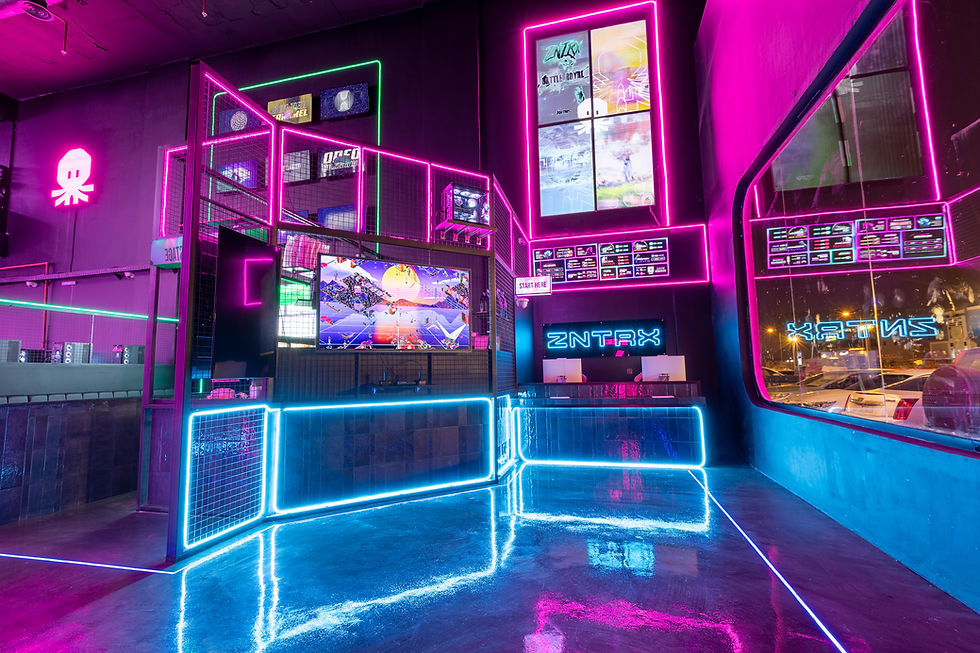 Multi-screen simulator stations inside a ZNTRX center